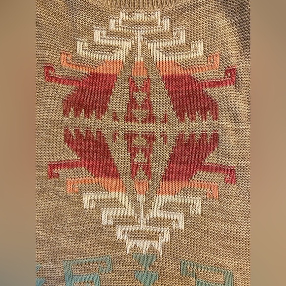 RALPH LAUREN LRL Long Sweater Southwestern Aztec Cotton Linen Blend Size PM - Picture 6 of 6